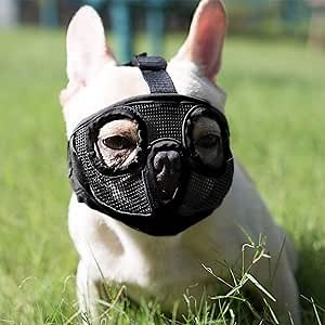 Short Snout Dog Muzzles- Adjustable Breathable Mesh Bulldog Muzzle for Biting Chewing Barking Training Grooming Dog Mask,Black XL