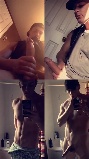 Hunk Strokes, slaps and spits on his cock