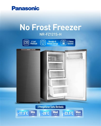 Bebas Bunga Es, Bebas Ribet ❄️. Dengan No Frost Freezer, bahan makana, ASI hingga vaksin tetap terjaga kesegarannya, tanpa perlu kahwatir dengan bunga es! Upgrade dapurmu hari ini dengan Panasonic NR-FZ121S-H, Freezer No Frost tersedia sekarang, hemat waktu, hemat tenaga ✅ #TheBestFrezeer #FrezeerPanasonic #LiveYourBest #AwetMudahPastiPanasonic | Panasonic Indonesia