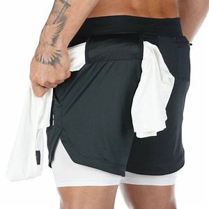 [Hot Item] Men Plus Size Double Layer Jogger Workout Shorts Basketball Cargo Shorts Loose Outdoor Side Pocket Mesh Men Gym Shorts