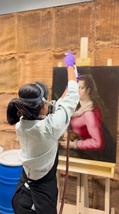 Varnishing is a crucial treatment step when conserving Old Master paintings. Here, Assistant Conservator of Paintings, Julianna Ly, is applying a reversible synthetic resin as a final spray varnish layer after extensive inpainting of losses. Since this synthetic resin is reversible, it can be safely removed in the future without harming the original paint film. Spray varnishing allows for precise adjustments of the amount of saturation and gloss by fine-tuning the fluid needle and air pressure. 