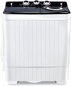 Portable Washer 26Lbs Capacity Washing Machine and Dryer Combo Twin Tub Laundry Washer(18Lbs) & Spinner(8Lbs) with Built-in Gravity Drain Pump,for Apartment,Dorms,RV Camping (BLACK+WHITE)