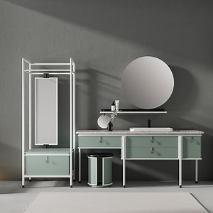 [Hot Item] Customized Bathroom Vanity Double Sinks Marble Counter-Top New Bathroom Furniture Dressing Shelf Open Wardrobe