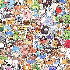 Stickers for Kids, 100Pcs Cute Animal Stickers, Waterproof Vinyl Stickers, Realistic Animals Decals for Water Bottle, Journaling, Laptop, Suitcase, Kawaii Pet Stickers for Teens Boys Girls Adults