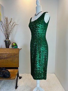 1960s Green Sequin Wiggle Dress, Vintage Party Style Gene Shelly Style - Etsy