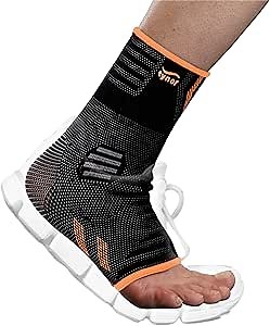TYNOR Foot & Ankle Brace for Sprained Ankle, Adjustable Neoprene Compression Sleeve Breathable Ankle Wrap Support for Women & Men Tendonitis & Arthritis, Sports Running, Black and Orange, Small,1 Unit