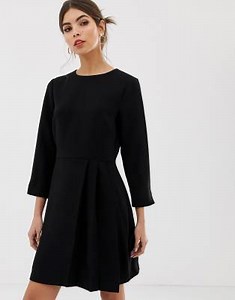 Warehouse shift dress with pleat detail in black | ASOS
