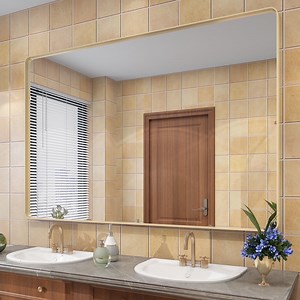 Apmir 60x40 inch Rectangular Wall Mirror Gold Mirrors for Bathroom Vanity Mirror Tempered Glass