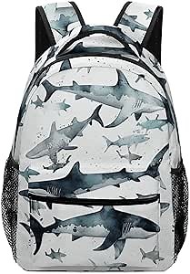 Shark Print Student School Backpack 17inch Backpack Cool Kids Backpack BookBags for Boy