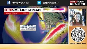 A split-flow jet stream pattern will continue to drive largely uneventful weather towards the Pacific Northwest. Temperatures will remain around average with showers at times. A stronger subtropical jet forming mid-month will keep stronger storms well to our south, while drier-than-average and warmer-than-average conditions prevail in our region as we head towards the end of the month. | FOX 12 Weather