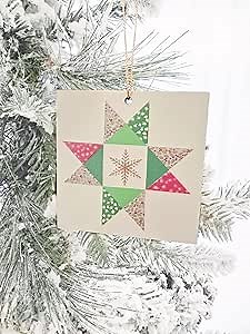 Traditional Homestead Quilt Block Patterns - Barn Quilt, Christmas Tree Ornaments - Unique 6 Set Double-Sided Country Farmhouse Mosaic Pinwheel, Nine Block, Ohio Star, Pinwheel, Log Cabin, Bear Claw