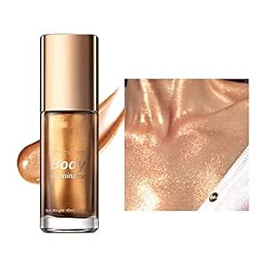 Moisturizing Body Luminizers 5 Colors Smooth and Shimmer Oil Long Lasting Liquid Highlighter for Face & Body & Leg (40ml, 03 Bronze Gold)