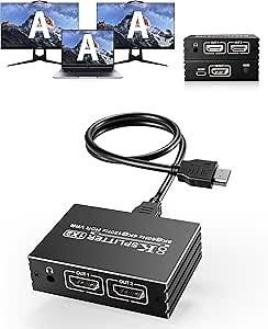 Dual Monitor HDMI Splitter 1 in 2 Out - 8K 60Hz, 4K 120Hz Support HDR, Duplicate HDMI Signals to 2 Screens Easily with This HDMI Duplicator, for PS5, Fire TV, Xbox, Apple TV, PC & Laptop