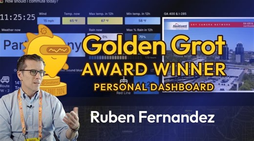 🏆 Congratulations to Ruben Fernandez, our 2024 Golden Grot award winner in the personal dashboard category! Hate commuting in traffic? You'll love his dashboard: https://bit.ly/3zefc6O | Grafana