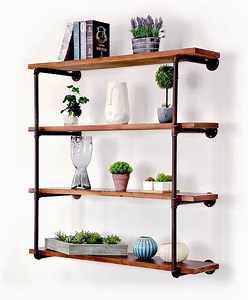 [Hot Item] Industrial Shelf Bracket Rustic Iron Pipe Floating Shelves Open Bookshelf Wall Mount DIY Storage Shelving