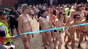 Naked students 18+ get ready to compete in a marathon