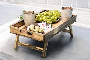 Breakfast Tray Table With Folding Legs – Wooden Serving Tray – Walnut or Oak Bed Tray – Personalized Gift for Him or Her – Handmade - Etsy