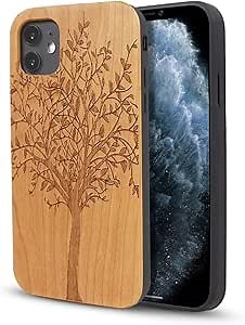 UI U & I for iPhone 11 case Wood,Silicone Ultra Slim Shockproof and Solid Wood Anti-Collision Phone Case