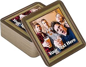 Personalized Photo Coasters Cardboard Drinks Mats Pack of 48 Framed Photo Effect Mats - Add Own Photo and Text