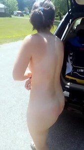 Husband makes Tiny Wife Run around Car Naked