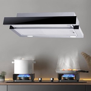[Hot Item] Telescopic Slim Kitchen Hood Galvanized Sheet Body Glass Front 60cm Wall Mounted Cooker Range Hood