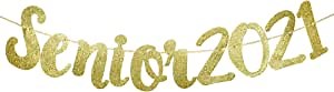 Qttier Senior 2021 Banner Sign for Senior Photo Prop Graduation Party Decor Class of 2021 Congrats Grad Decorations Gold Glitter