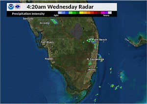 Feb 20: Radar loop shows Atlantic showers moving into the east coast early this morn, with a few reaching as far as Lake Okeechobee. Expect this to continue through the morning hours with a few more over the interior into the afternoon. | US National Weather Service Miami Florida