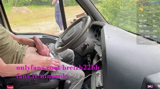 Showing off my bulge at a rest area… a guy comes and sucks my big cock in the truck