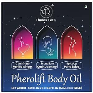 Dude's Love Pherolift Scented Shower Body Oil - 3 Unique Longlasting Fragrance Nourishing OIl | Light & Non-Greasy | Pack of 3-5.07 FL Oz (150ML)