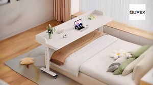 Over The Bed Table with Wheels, Adjustable Height Overbed Desk, Rolling Over Bed Desk, Giant Portable Mobile Laptop Cart for Computer, Bedroom Work, 90.6" Long, for Queen Beds & Smaller