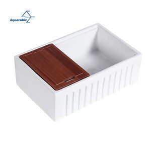 [Hot Item] Aquacubic Farmhouse Sink Deep Single Bowl White Ceramic Porcelain Fireclay Apron-Front Kitchen Workstations Sink