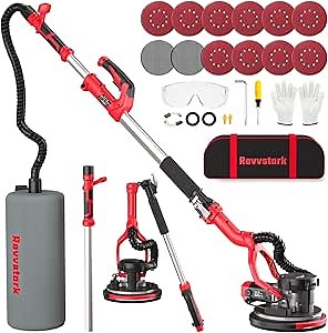 Drywall Sander, Electric Drywall Sander with Vacuum Dust Collection 7.33-Amp 880W, Floor Sanders 5 Variable Speed 500-1800RPM with LED Light, 10 Pcs Sanding Discs & 2 Pcs Grid Sandpaper—Red