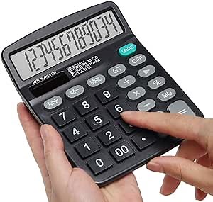 Basic Calculator, XINPENGFA Standard Function Desktop Calculator, 12-Digit Battery Dual Powered Handheld Electronic Business Office Calculator, Simple Desk Calculators with Large LCD Display Black