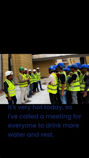 It's very hot today, so I've called a meeting for everyone to drink more water and rest. | Prime Developments Company