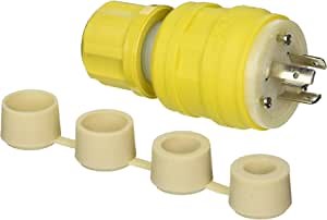 Leviton 26W49 20-Amp, 277-Volt, NEMA L7-20P, 2P, 3W, Locking Plug, Industrial Grade, Grounding, Wetguard, Yellow