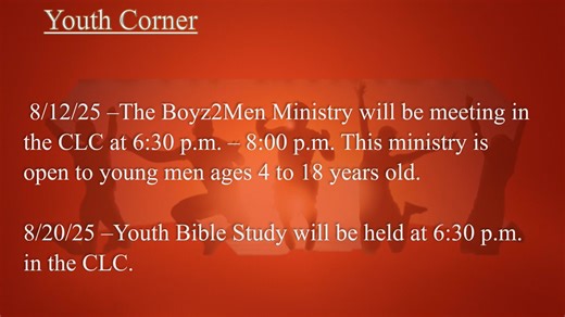 TBC Announcements for August 2025. | Tabernacle Baptist Church - Petersburg,VA