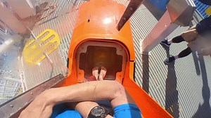 Riding Orange Thunder drop water slide on the Carnival Mardi Gras #waterslide #carnivalcruise #orangethunder #carnivalmardigras #dropslide #insta360go2