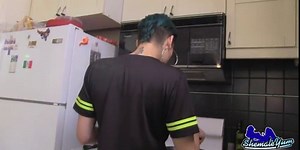 Domino Presley jerck off in the kitchen