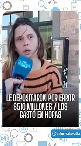 56K views · 480 reactions |  Una mujer recibió por error un depósito de $ 510 millones y los gastó en un par de horas  Realizó 66 transferencias, donde compró un auto, una heladera, dos televisores, un microondas, una freidora, una mochila de inodoro, entre otras cosas. | Informatesalta | Facebook