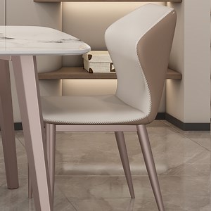 [Hot Item] Metal Base Hotel Sintered Stone Furniture Luxury Contemporary Leather Dining Solid Wood Chairs
