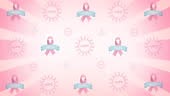 Animation of multiple pink ribbon logo and breast cancer text glowing...