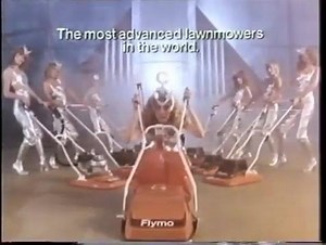 1979/80 space age advert for the Flymo DXE hover mower, featuring British dance troupe Hot Gossip. If you are not cutting the grass wearing a silver Lycra jumpsuit and high heel boots, you're doing it wrong. | Killer Cosmonaut