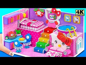 DIY Building Cute Hello Kitty House with Swimming Pool use Cardboard, Clay ❤️ DIY Miniature House