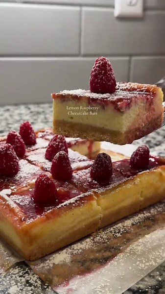Lemon raspberry cheesecake baked dessert