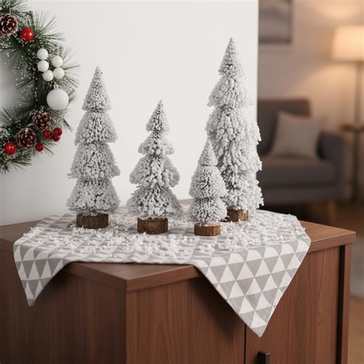 Miniature Snowy Pine Christmas Tree Ornaments: Winter Village Decor - Etsy UK