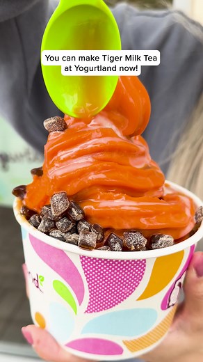7.7K views · 64 reactions | Create a Tiger Milk Tea-inspired cup with our Thai Tea froyo!  #yogurtland #thaitea | Yogurtland | Facebook