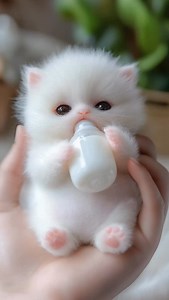 Too small to walk. Too cute to handle. This tiny baby holding a milk bottle just stole every heart on the internet 🍼🤍 If softness had a sound, it would be this moment. Pause. Breathe. Aww. #kitten #kitty #cute #catlover #funny | Wish Ai Creator