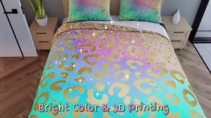 Feelyou Glitter Pattern Bed Sheet Set Shiny Leopard Print Bed Sheets Pastel Sheets Golden Leopard Print Sheet Set for Girls Women Microfiber Full(No Glitter)