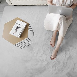 [Hot Item] Fluffy Washable Faux Rabbit Fur Rug for Bedroom, Nursery, Teen Bedroom Decor, Grey Sheepskin Rug, Rectangle