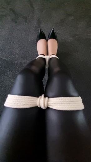Straight Guy In Heels on Instagram: "All little tied up at the moment . Can anyone untie me? #rope #tiedup #highheels Heels ropework bondage tied bound crossdress leggings hobbled selfbondage shibari crossdresser"